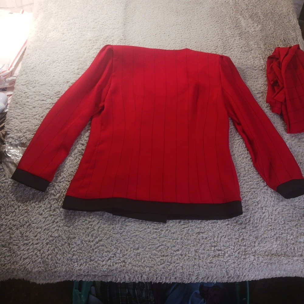 Andrea Gayle Petites VTG Striped Skirt Set Size 10 Faux Blazer Top Statement 90s - Picture 9 of 10
